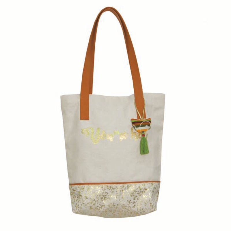 Danali Gold Foil Printed "YOU'RE HOT" Tote Bag With Leather Handle