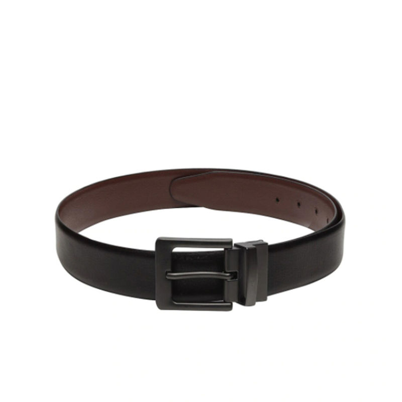 Teakwood Men Black & Brown Solid Leather Semi Formal Reversible Belt (34)