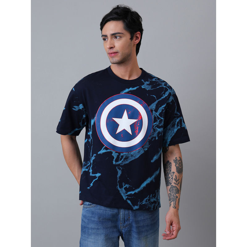 Free Authority Men Marvel Comics Captain America Graphic Cotton Navy Blue T-shirt (S)