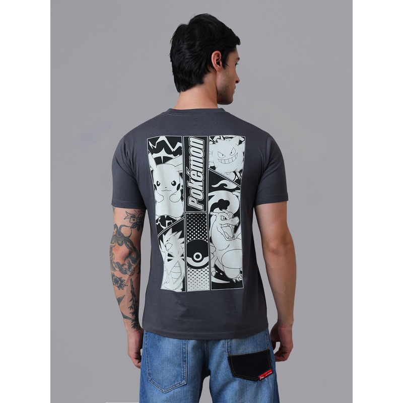 Free Authority Men Official Pokemon Characters Printed Cotton Grey Regular Fit T-Shirt (M)