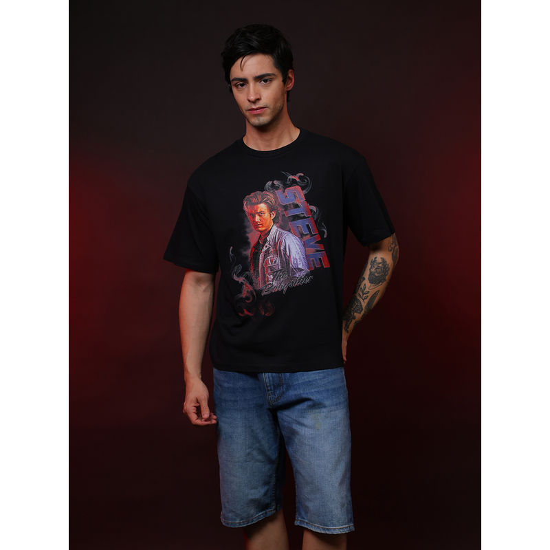 Free Authority Men Official Stranger Things Steve Harrington Graphic Black T-Shirt (M)