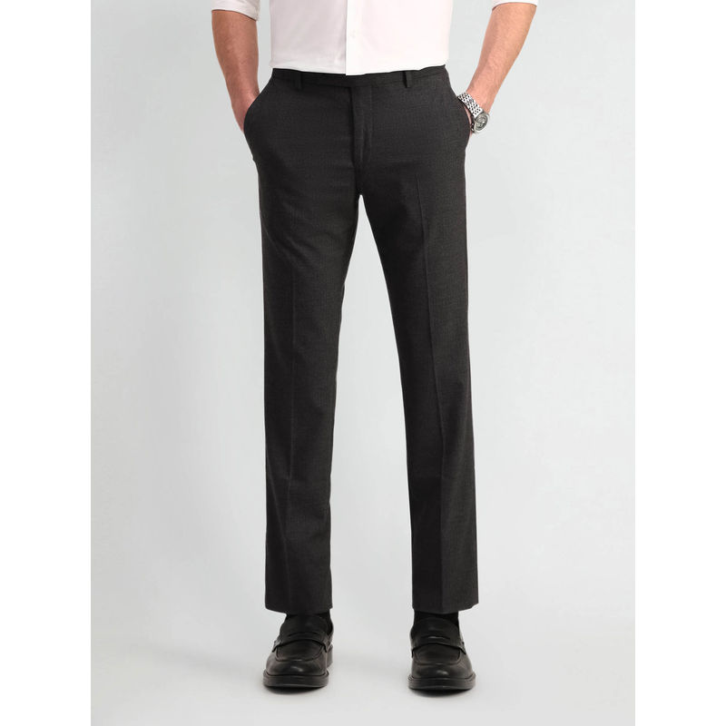 Arrow Mens Coffee Brown Self Design Formal Trouser (30)