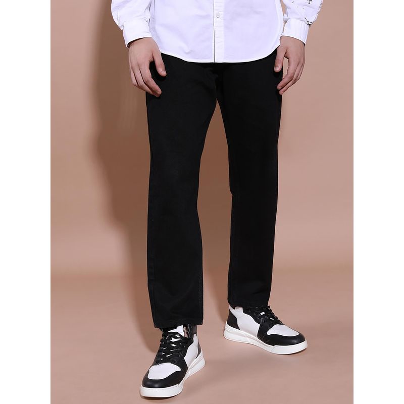 HIGHLANDER Men Black Relaxed Straight Fit Crop Jeans (32)