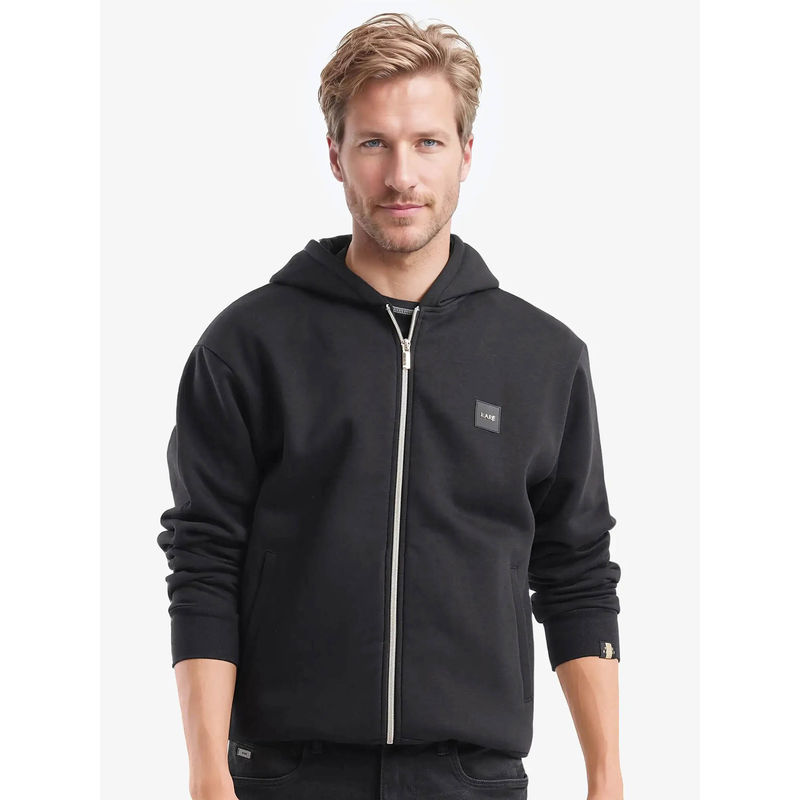 Rare Rabbit Anderson Black Brand Logo Regular Fit Hoodie (S)