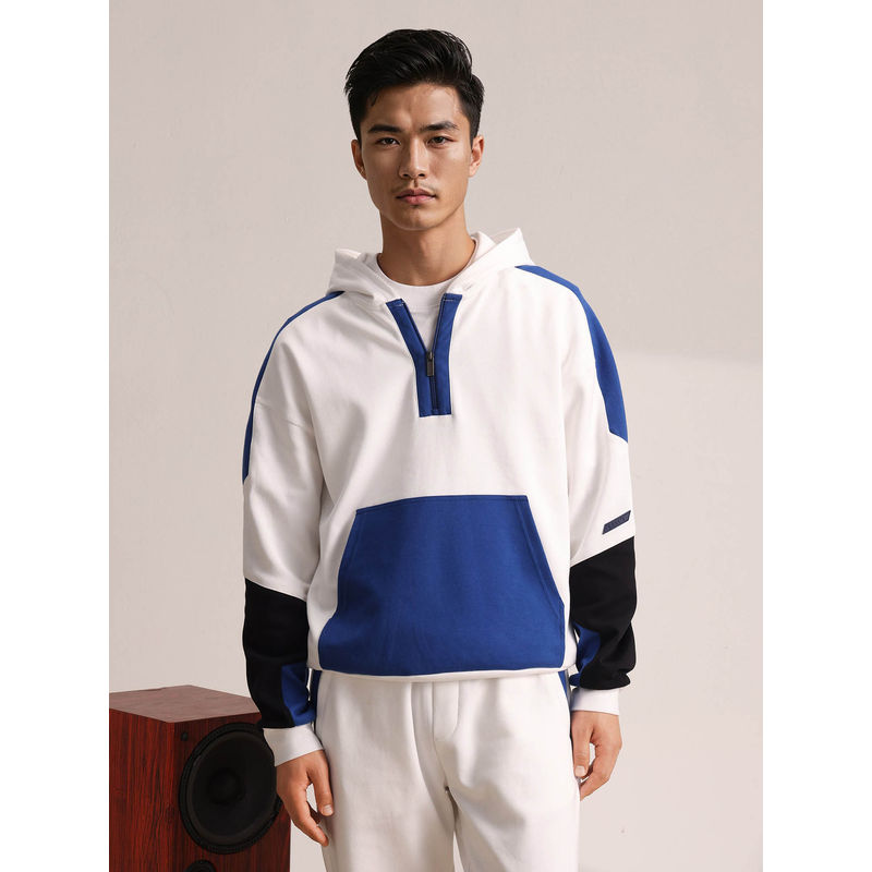 Rare Rabbit Armo White Color Block Regular Fit Hoodie (XL)