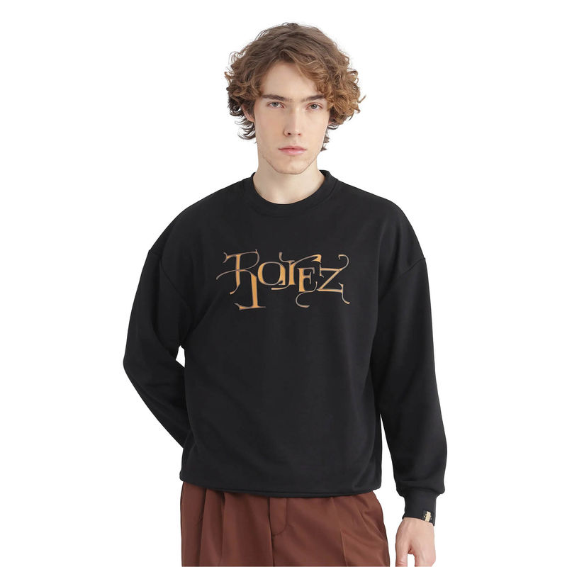 Rare Rabbit Bott Black Graphic Regular Fit Sweatshirt (XS)