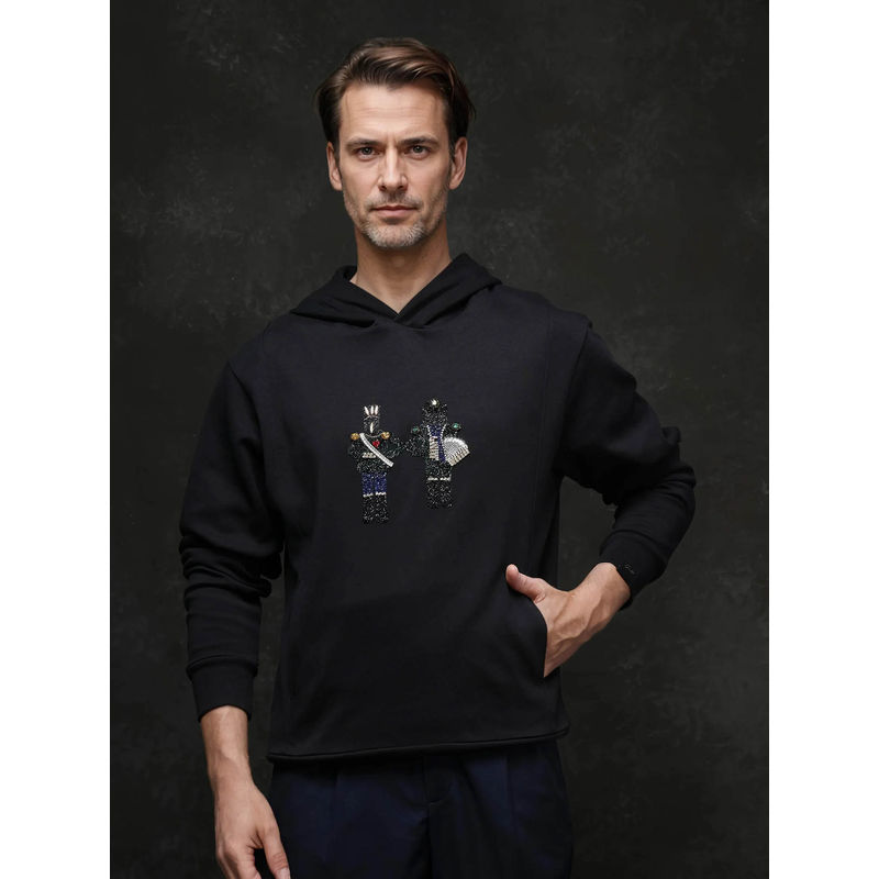 Rare Rabbit Eddy Black Gemstone Artwork Hoodie (S)