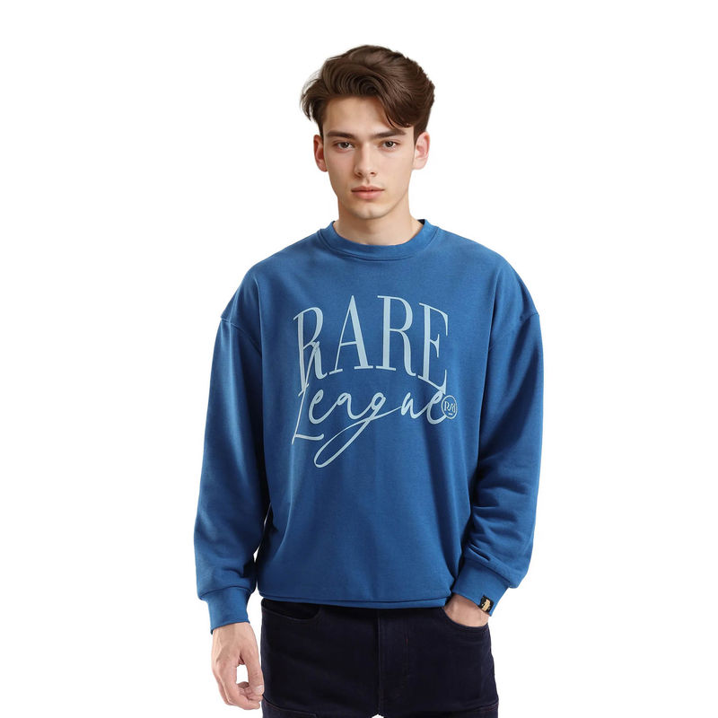Rare Rabbit Emro Dark Blue Graphic Oversized Fit Sweatshirt (S)