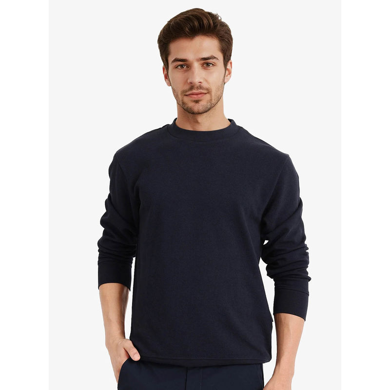 Rare Rabbit Foy Navy Blue Plain Sweatshirt (S)