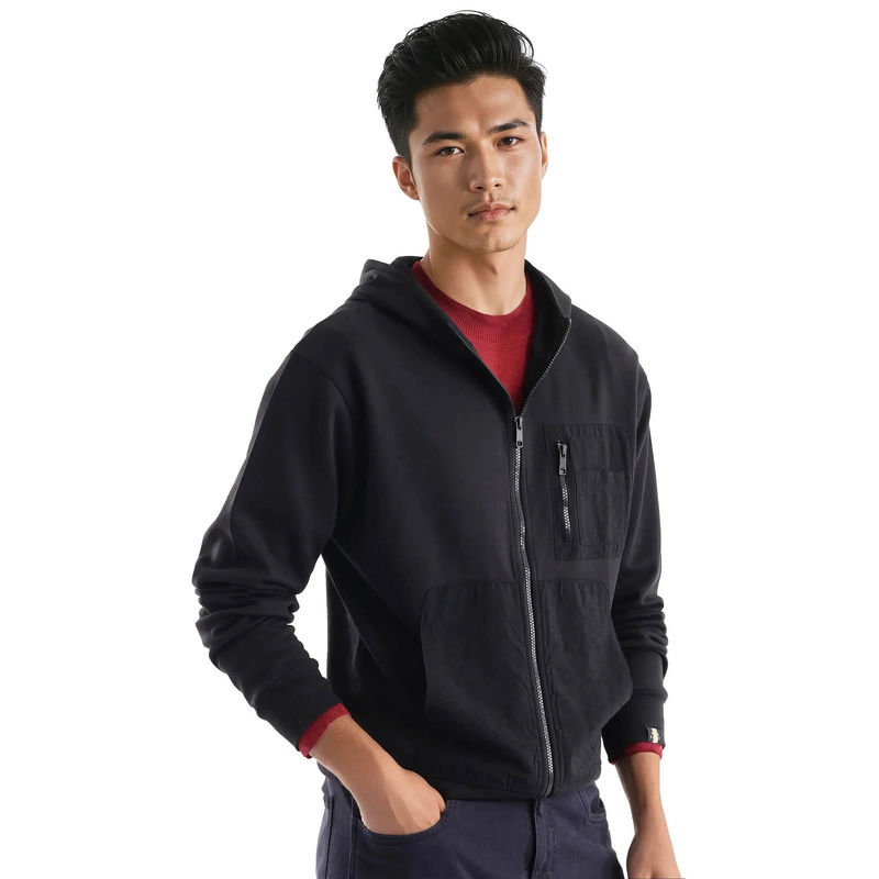 Rare Rabbit Hobbs Black Plain Hoodie (M)