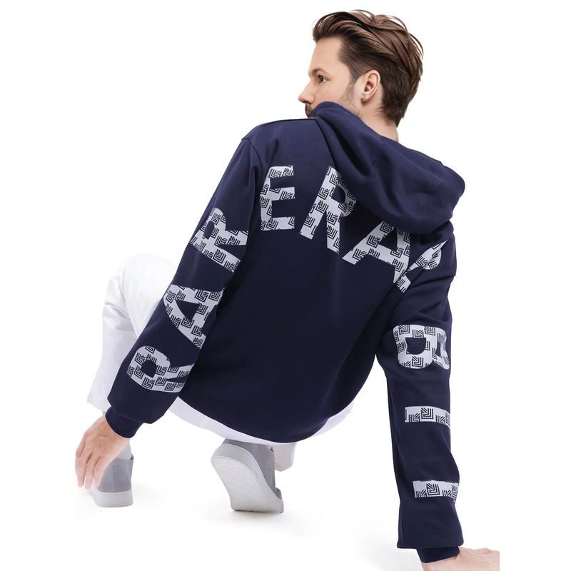 Rare Rabbit Lobo Navy Blue Graphic Hoodie (S)