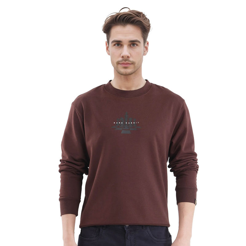 Rare Rabbit Marq Dark Brown Graphic Sweatshirt (M)