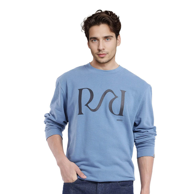 Rare Rabbit Oris Dusky Blue Graphic Sweatshirt (M)