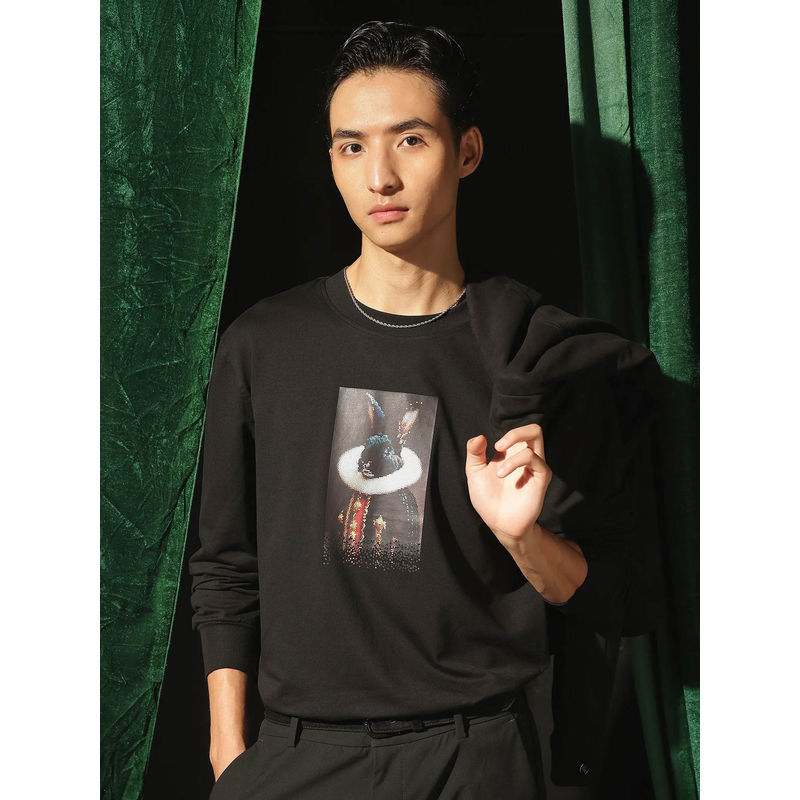 Rare Rabbit Rib Black Plain Sweatshirt (S)