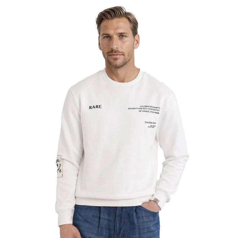 Rare Rabbit Spade White Typography Sweatshirt (L)