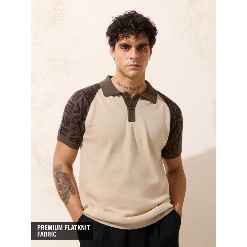 The Souled Store Flat Knit Polo- Cocoa Men Polo T-Shirt (M)