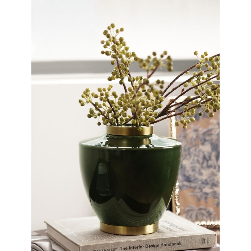 Pure Home + Living Green Bottleneck Ceramic Vase with Gold Rim (S)
