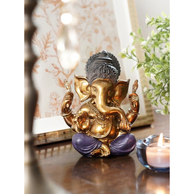 Pure Home + Living Purple Antique Finish Sitting Polyresin Ganesha Figurine (S)