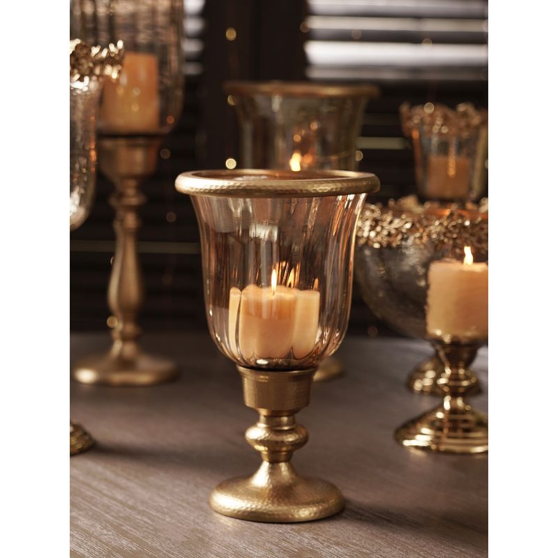 Buy Pure Home + Living Amber & Gold Glass Hammered Hurricane with Stand