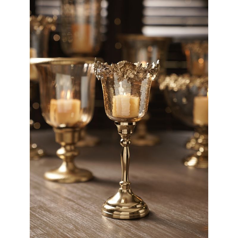 Buy Pure Home + Living Amber & Gold Glass Hammered Hurricane Candle