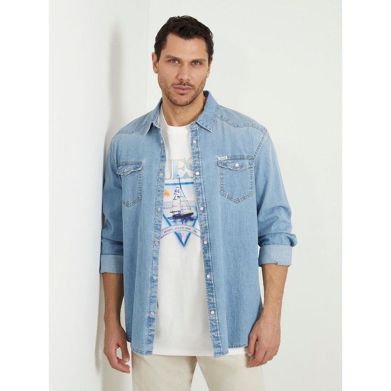 Guess Blue Solid Shirt (L)