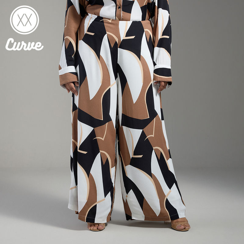 Twenty Dresses by Nykaa Fashion Curve Multi-Color Abstract Print High Rise Wide Leg Pants (36)