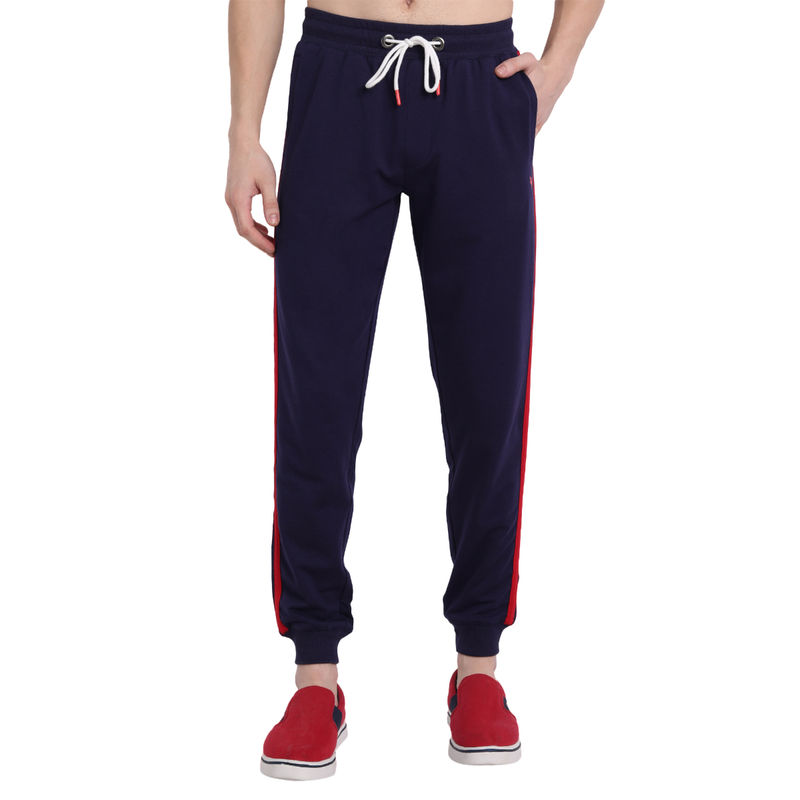AM SWAN Cotton Rich Lycra with Solid Tape Joggers In Navy Blue (32)