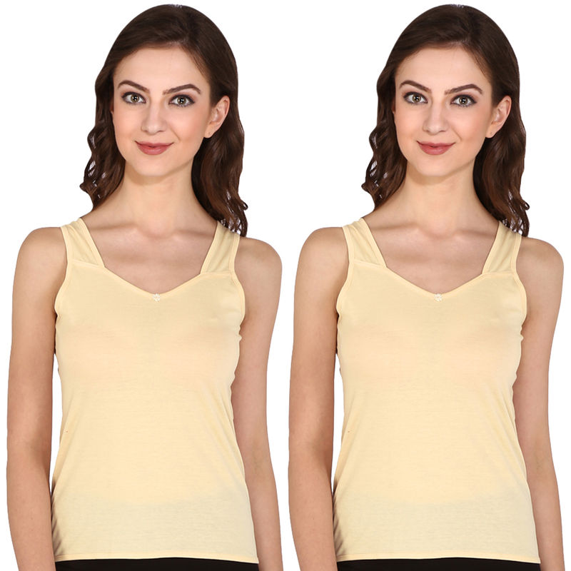 Bralux Women's Nancy Cotton Hosiery Half Slip Camisole Nude Set of 2 (M)