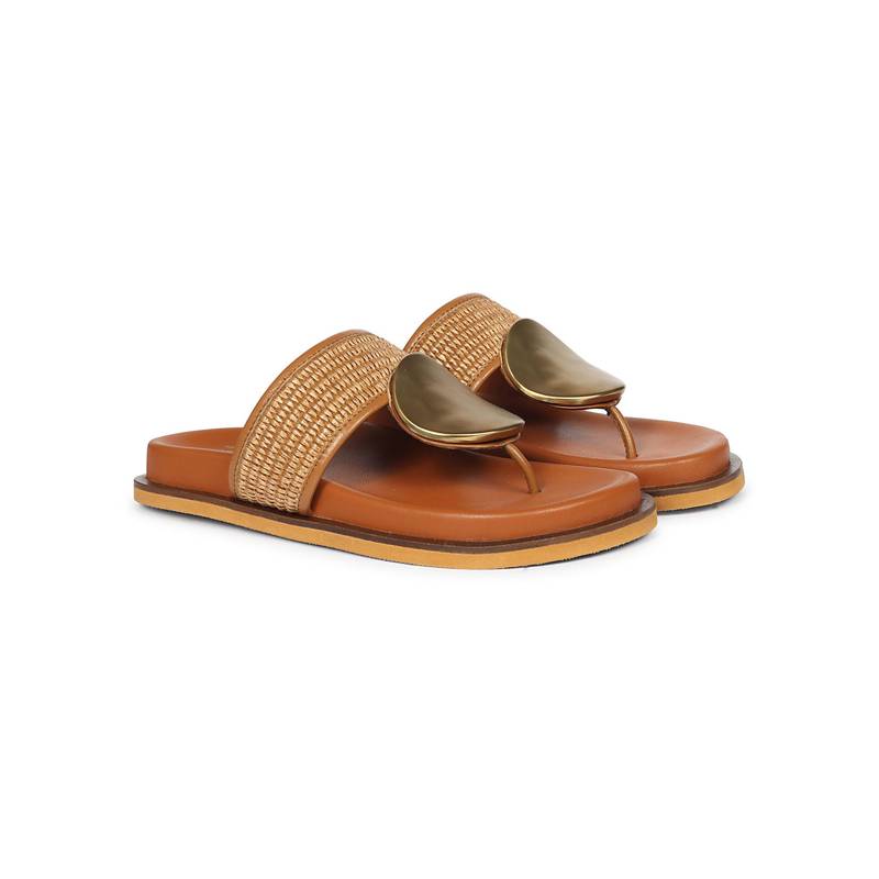 Saint G Women Viviblu Tan Leather Footbed Sandals (EURO 36)