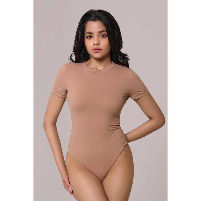 INVOGUE Cap Sleeves Bare Bodysuit - Beige (M)