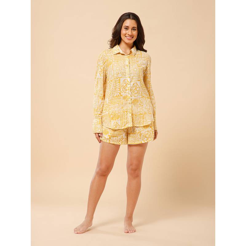 Drape In Vogue Sunshine Hues Printed Shirt And Shorts (XL)