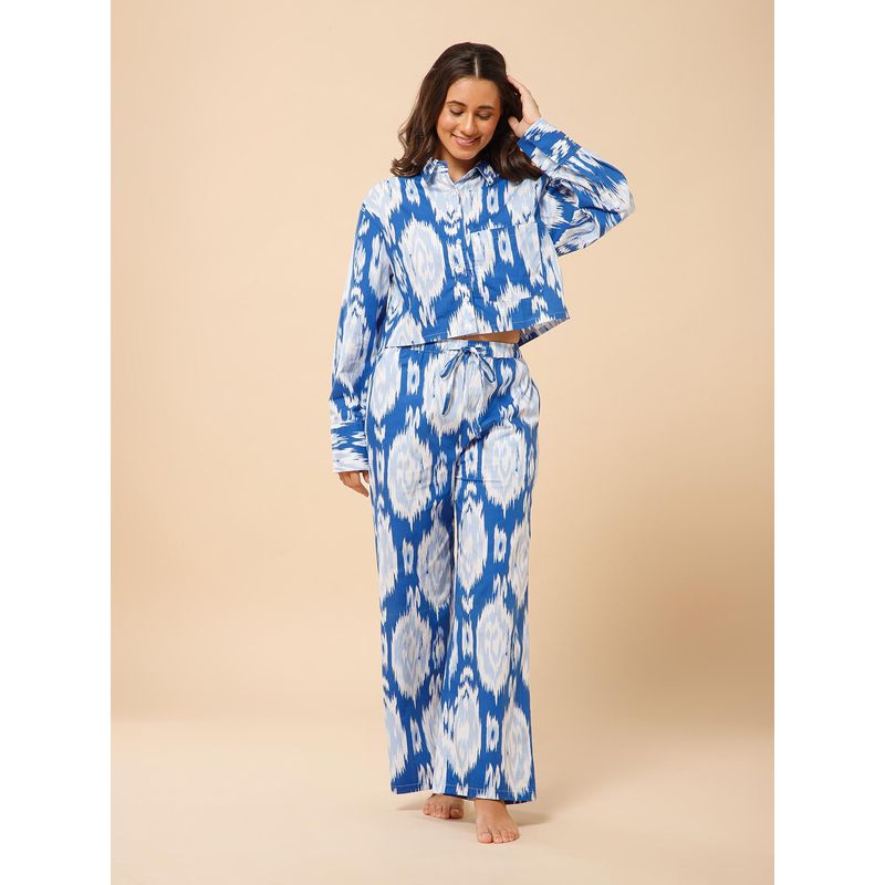 Drape In Vogue Vibrant Ikat Print Crop Shirt And Pant (S)