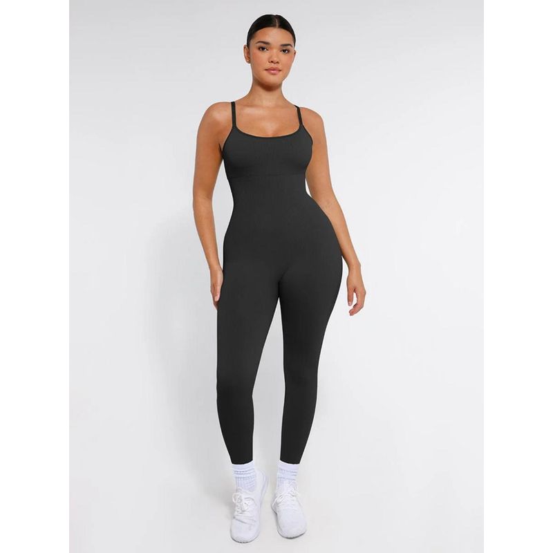 Shop The Edit High Stretchy Seamless Sling Tummy Control Jumpsuit Removable Cup Pads Black (XS/S)