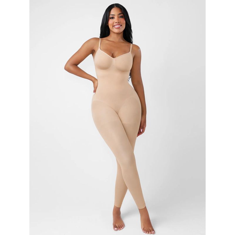 Shop The Edit Full-Length Body Shaper With Breast Support Waist & Abdomen Control Beige (XS/S)