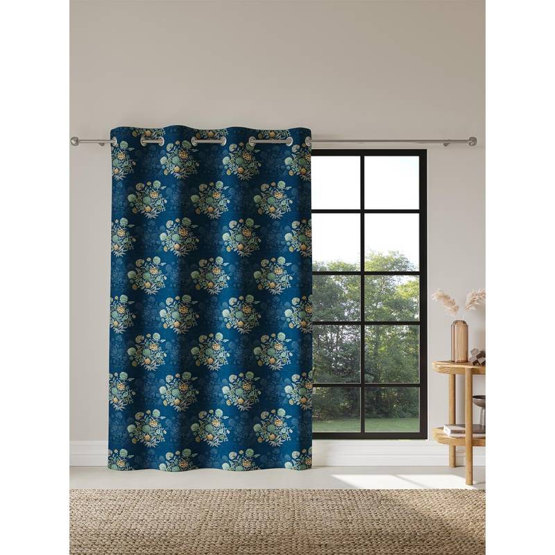 Ddecor Live Beautiful Readymade Eyelet Door Curtain, Blue (7 feet)