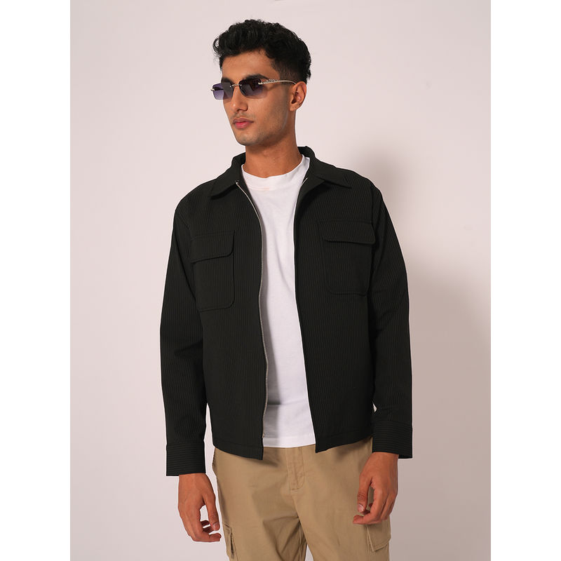 Selected Black Striped Cotton Jacket (44)