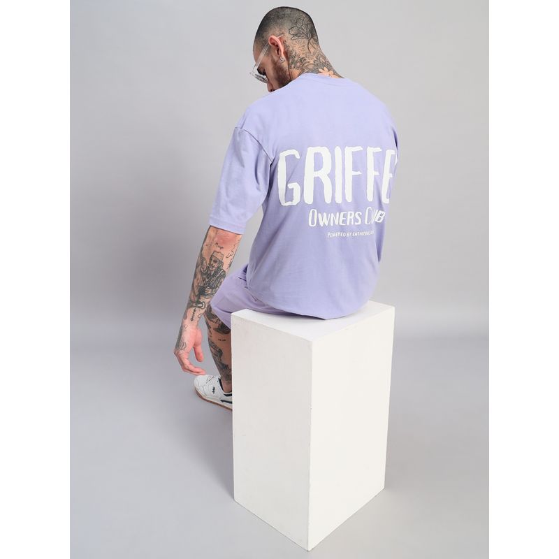 Griffel Men's Lavender Pure Cotton Oversized Crew Neck Owner-Club Printed T-Shirt (S)