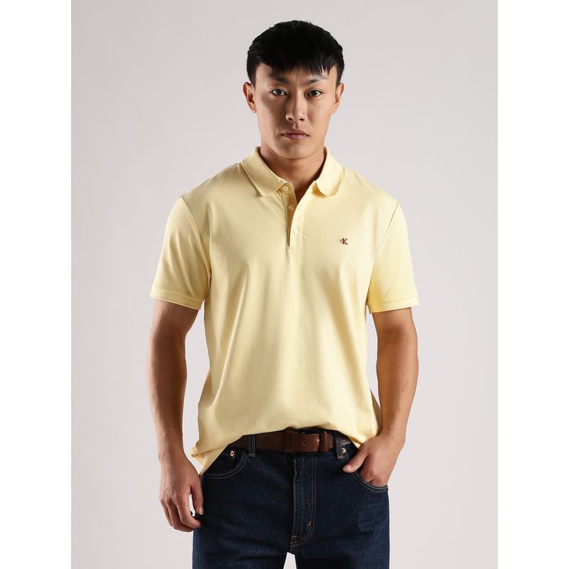 Calvin Klein Yellow Solid Regular Fit Cotton Polo T-Shirt (S)