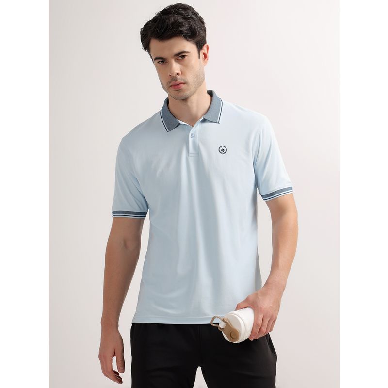 Cantabil Men Sky Blue Collar Neck Half Sleeves Solid Casual Polo T-Shirt (M)