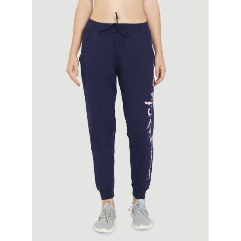 Tuna London Navy Printed Polyester Lycra Track Pants For Women (S)