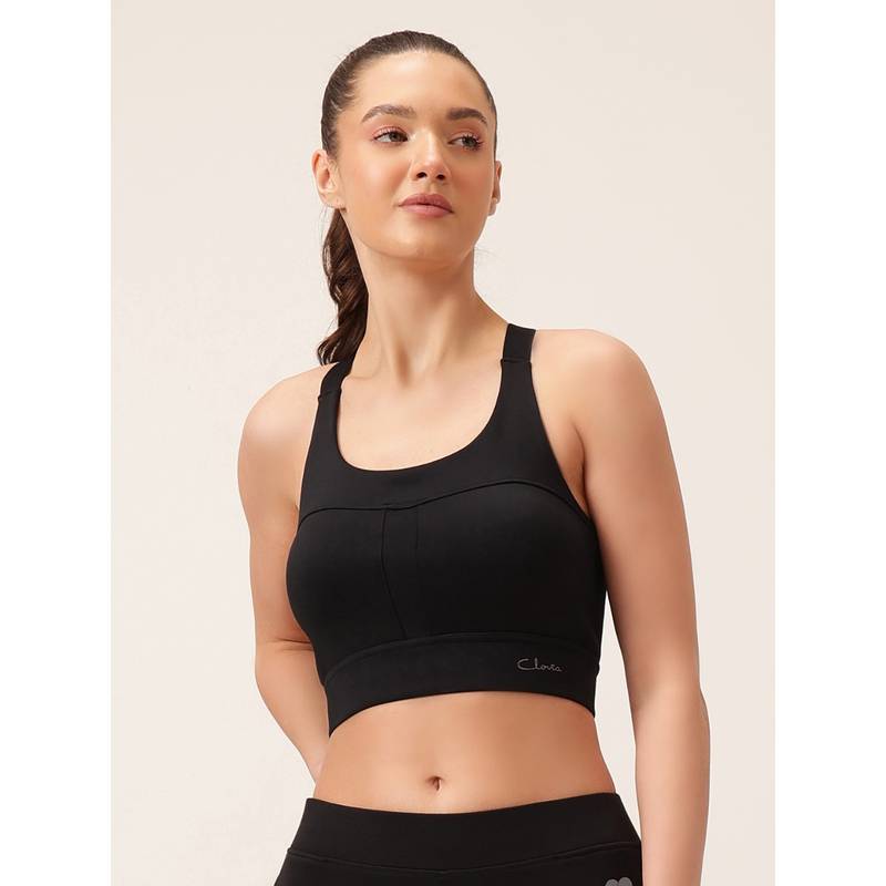 Clovia Padded High-Impact Sports Bra in Black (L)