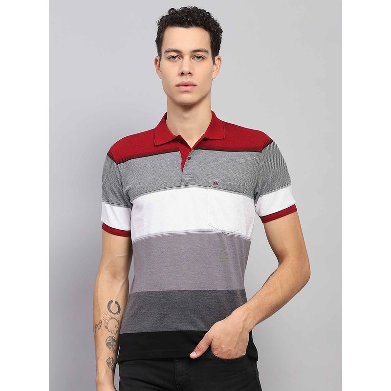 Monte Carlo Men Colorblock Maroon & Grey Collar Neck Half Sleeve Polo T-Shirt (L)