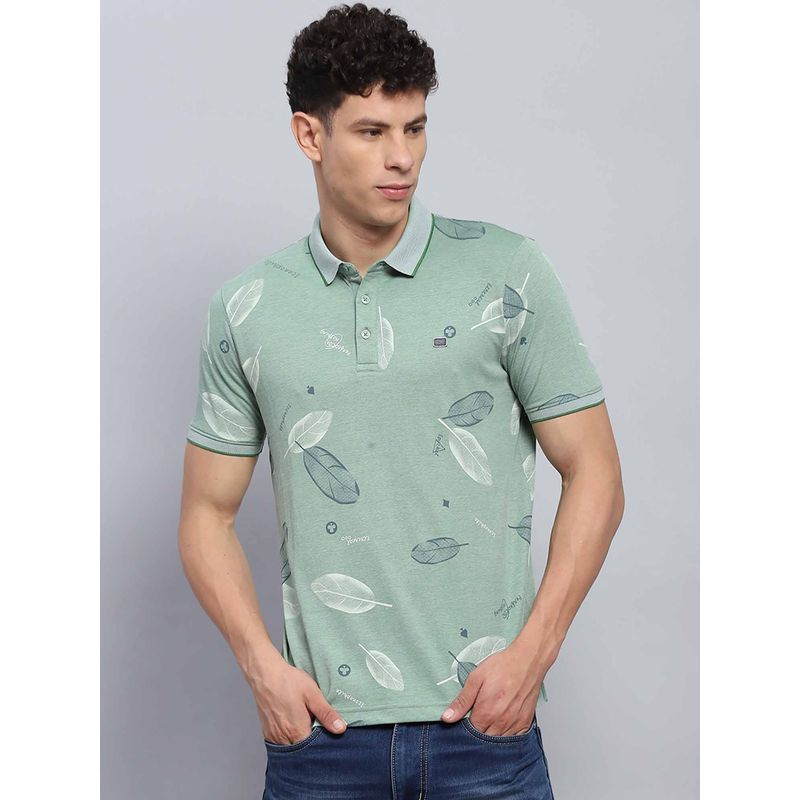 Monte Carlo Men Printed Green Collar Neck Half Sleeve Polo T-Shirt (M)