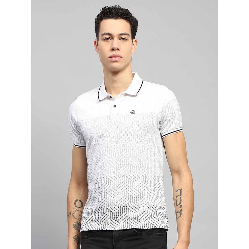 Monte Carlo Men Printed White Collar Neck Half Sleeve Polo T-Shirt (3XL)