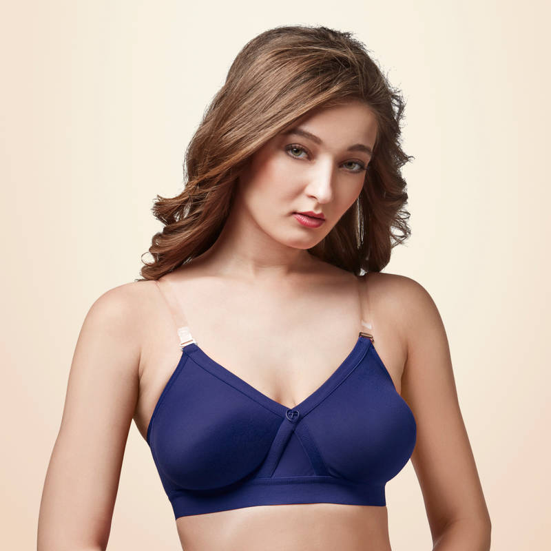 Trylo Alpa Stp Moulded Non-padded Double Layered T Shirt Bra, Full Coverage Bra - Navy Blue (38F)