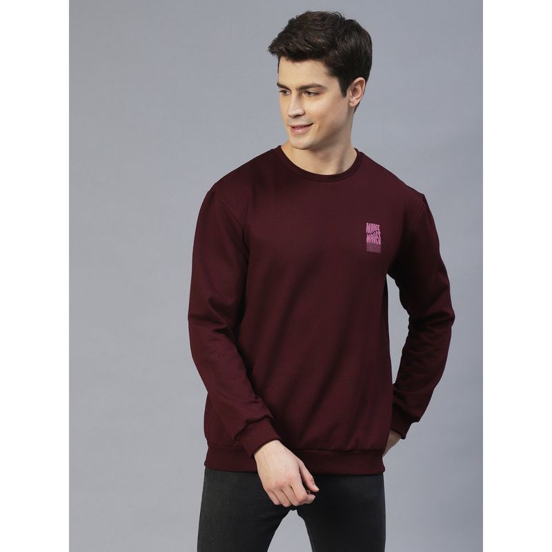 RIGO Men Wine Back Printed Oversize Fleece Sweatshirt (XL)