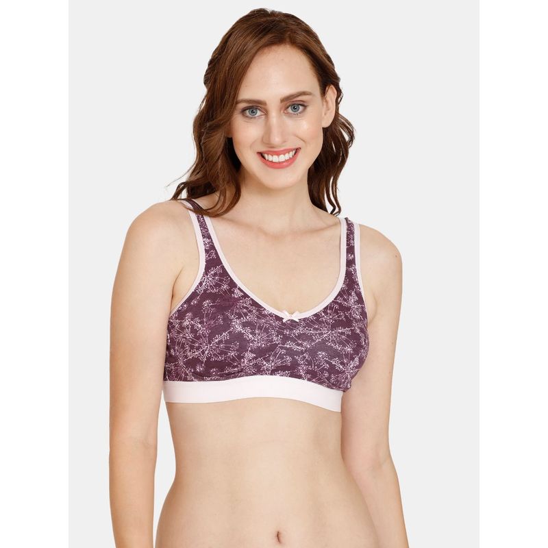 Zivame Everyday Double Layered Non Wired 3-4th Coverage Bralette Bra- Winter Bloom Pt Purple (L)