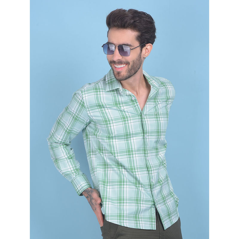 CRIMSOUNE CLUB Mens Light Green Checks Shirt (S)
