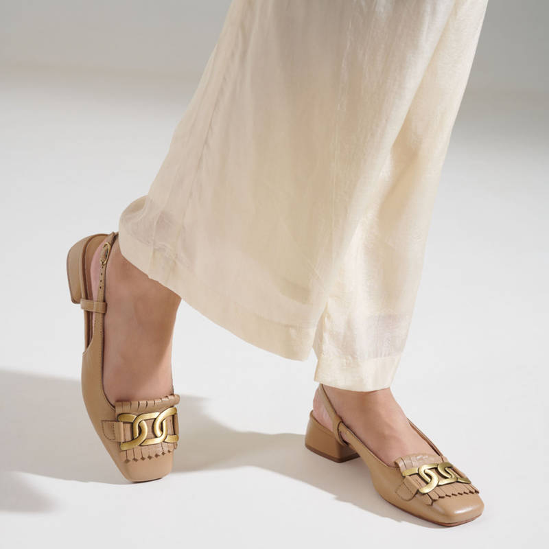 MIORAH Beige Leather Sandal Heels (EURO 36)