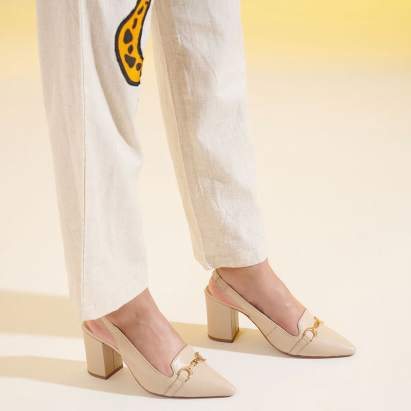 MIORAH Beige Leather Sandal Heels (EURO 36)